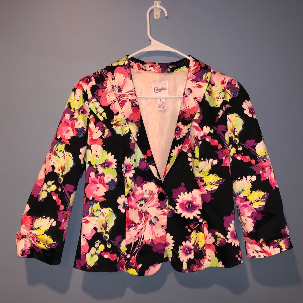 CANDIES Floral Print Cropped Blazer